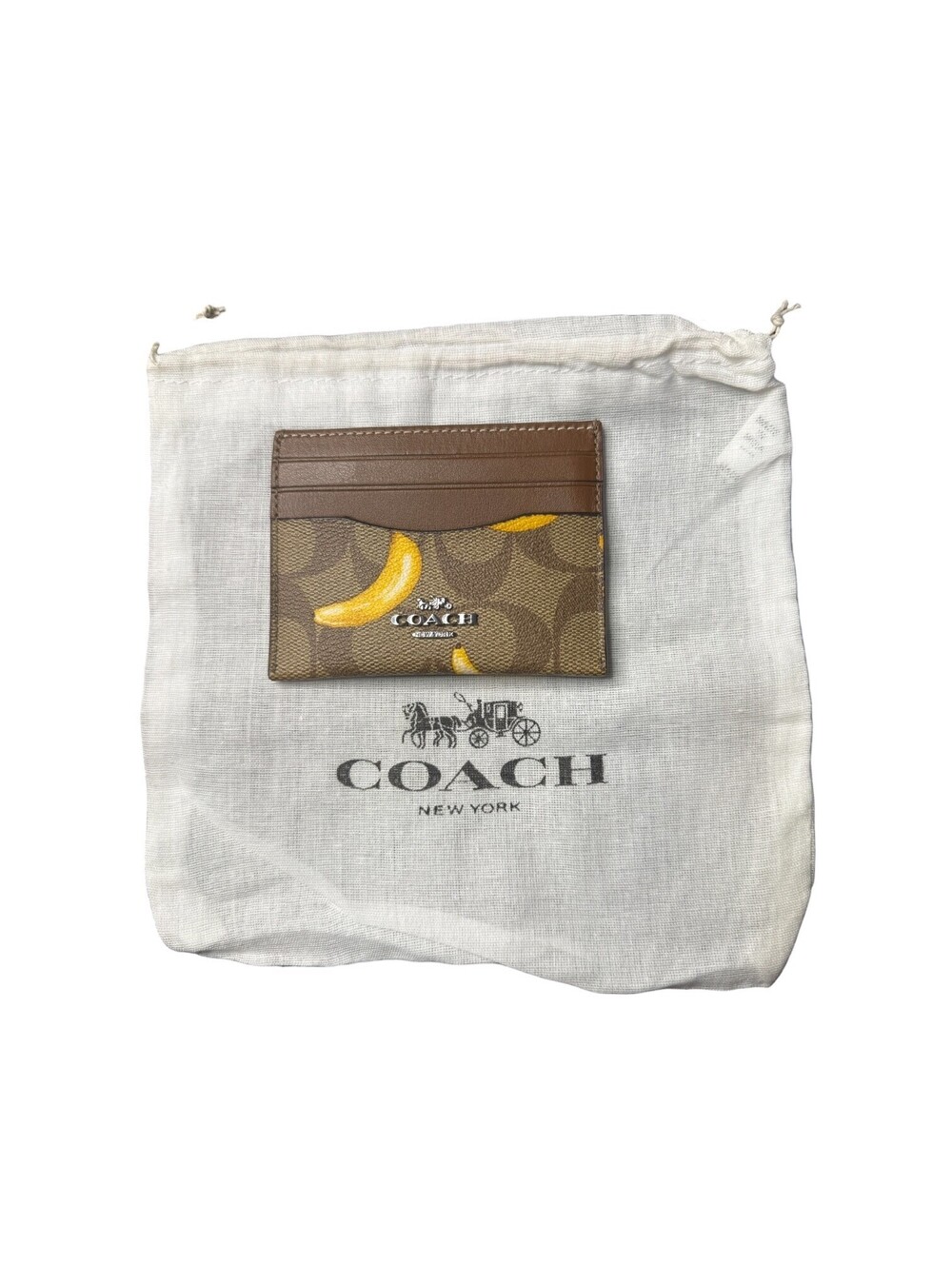 Coach CR842 Banana Print Signature Canvas Slim ID Card Case Wallet + Dust Bag